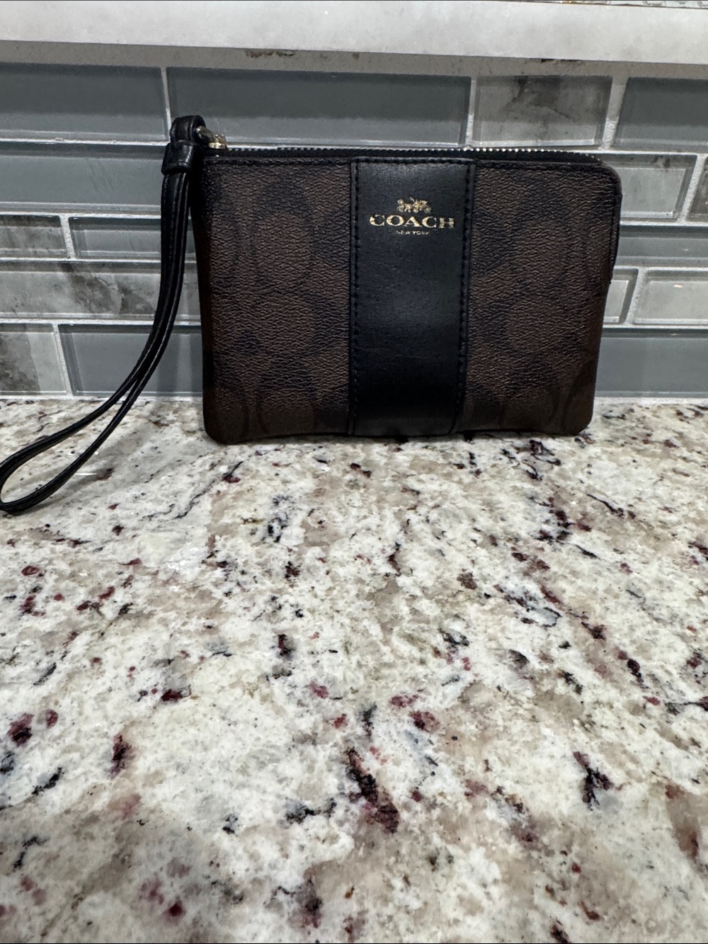 Coach signature Dark Brown and Black Signature Wrist Pouch